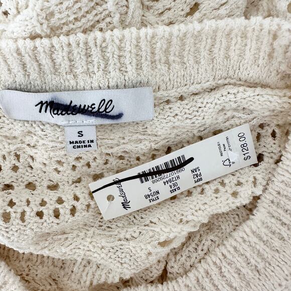 Madewell Scalloped Trim Sweater Tee 3/4 Sleeve Boho Cotton Blend Sand Small NWT - Picture 11 of 13